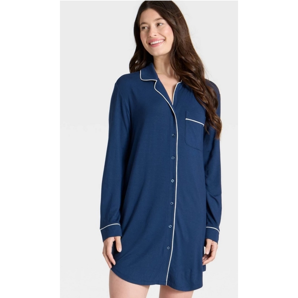 NEW Auden Cloud Knit Modal Notch Collar Long Sleeve Nightgown